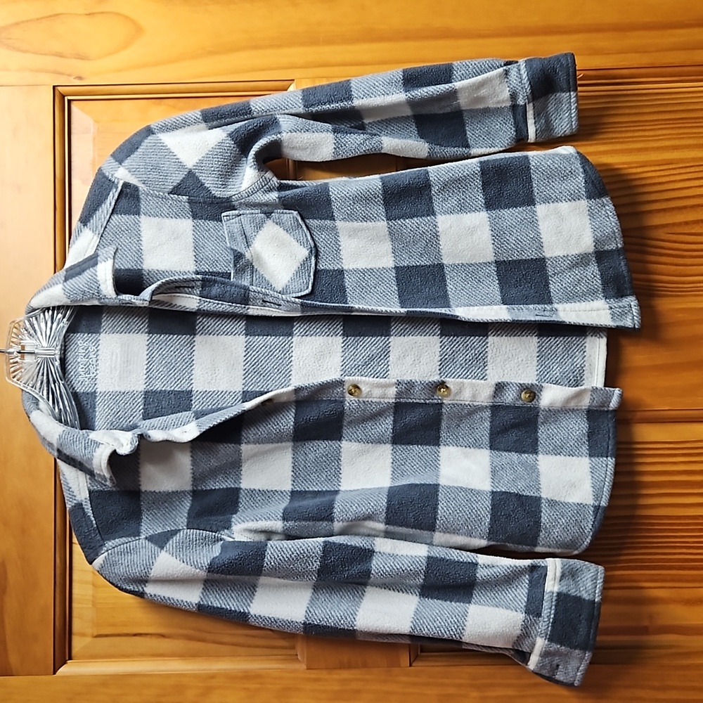 Fleece plaid shirt, size 7 boys, gray/ white